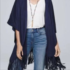 White House Black Market Faux Suede Fringed Ruana Wrap